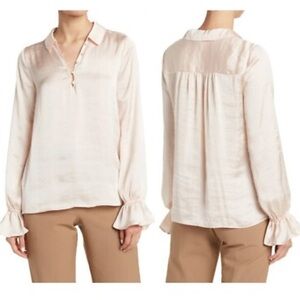 Paige Resa Satin Ruffle Blouse in Pink Small